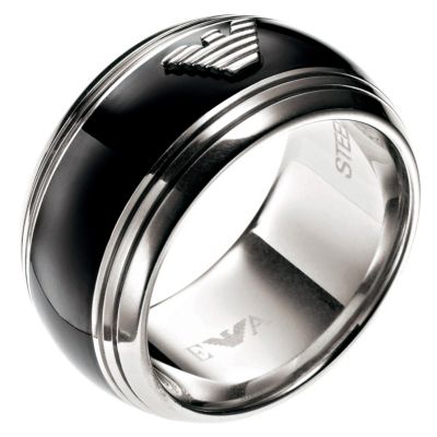 Emporio Armani silver & black logo ring - Product number 9022724