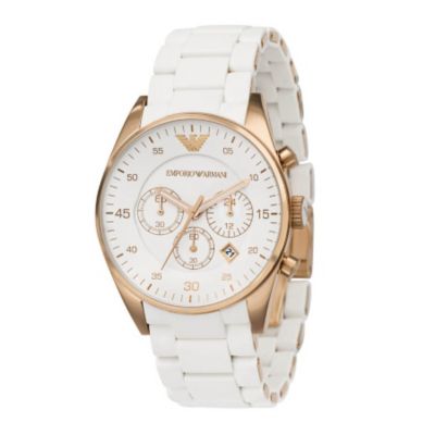 Emporio Armani ladies' large white & rose gold plated watch - Product number 9023623