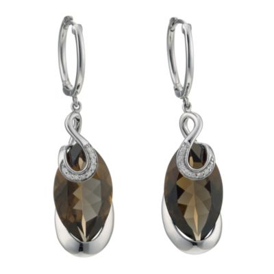 Silver diamond & smoky quartz earrings - Product number 9027173