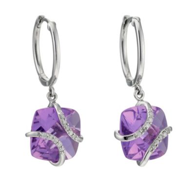 Silver diamond & amethyst drop earrings - Product number 9027181