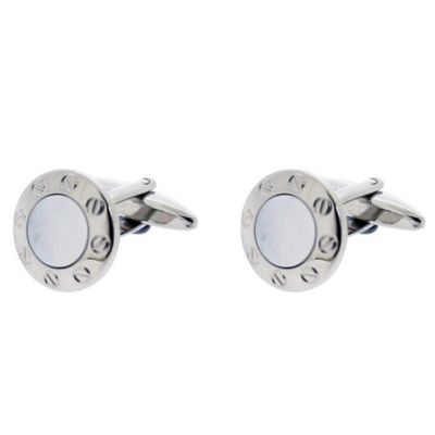 Mens Round Mother of Pearl/Steel Cufflinks