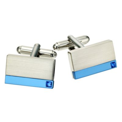 Mens Steel and Blue Plate Cufflinks