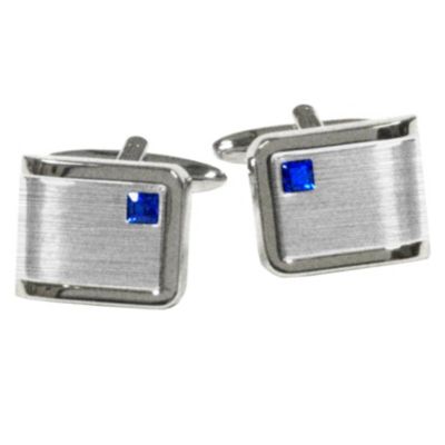 Men's Brushed & Polished Steel Blue Stone Cufflinks - Product number 9033947