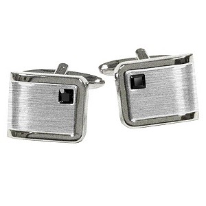 Men's Brushed & Polished Steel Black Stone Cufflinks