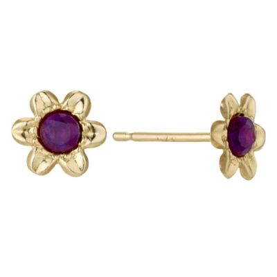 9ct Yellow Gold Amethyst Flower Stud Earrings