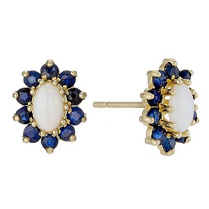 9ct Yellow Gold Opal and Sapphire Stud Earrings
