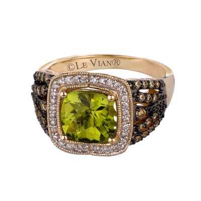 Le Vian 14ct yellow gold diamond & square peridot ring - Product number 9057498