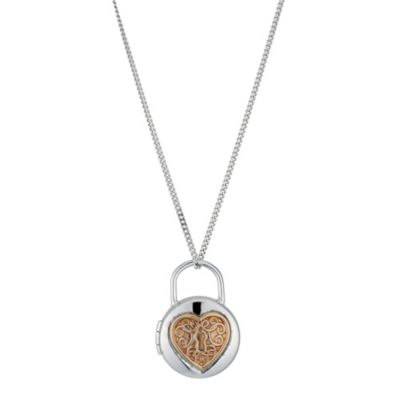 H Samuel Sterling Silver and Rose Gold Padlock Locket