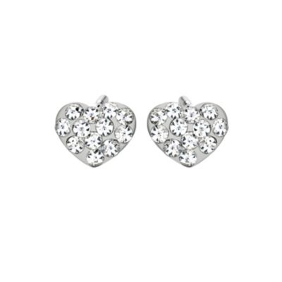 9ct White Gold Crystal Heart Earrings
