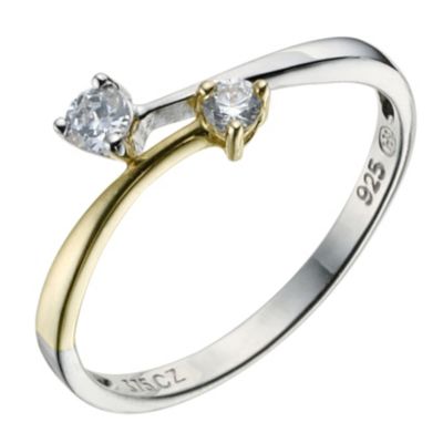 Sterling Silver 9ct Yellow Gold Cubic Zirconia Twist Ring