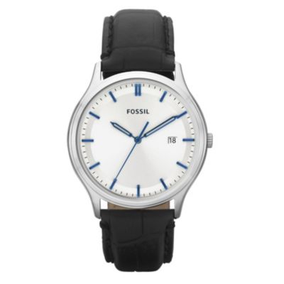 Fossil Men's Round Silver Dial Leather Strap Watch - Large - Product number 9105298