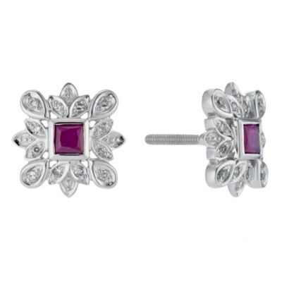 Sattva 18ct White Gold Diamond & Ruby Floral Earrings - Product number 9117474