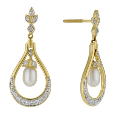 Sattva 22ct Yellow Gold Diamond & Pearl Drop Earrings - Product number 9117512