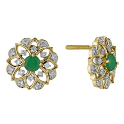Sattva 18ct Yellow Gold Diamond & Emerald Flower Earrings - Product number 9117598