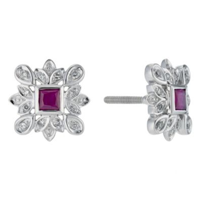 Sattva 18ct White Gold Diamond & Ruby Floral Earrings - Product number 9117717