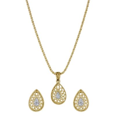 Sattva 18ct Yellow Gold Diamond Pendant & Earrings Set - Product number 9117733