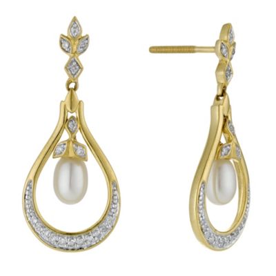 Sattva 22ct Yellow Gold Diamond & Pearl Drop Earrings - Product number 9117768