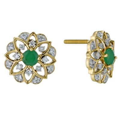 Sattva 18ct Yellow Gold Diamond & Emerald Flower Earrings - Product number 9117830