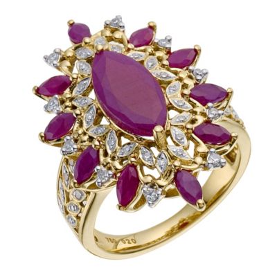 Sattva 18ct Yellow Gold Diamond & Ruby Ring - Product number 9119531