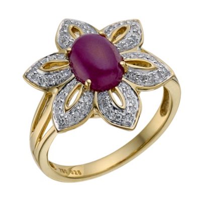 Sattva 18ct Yellow Gold 1/4 Carat Diamond & Ruby Ring - Product number 9119663