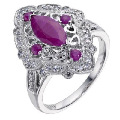 Sattva 18ct White Gold 1/4 Carat Diamond & Ruby Ring - Product number 9120076
