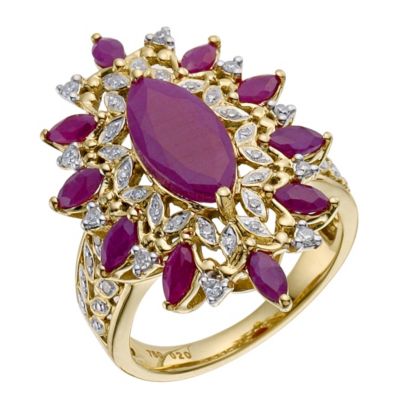 Sattva 18ct Yellow Gold Diamond & Ruby Ring - Product number 9120998