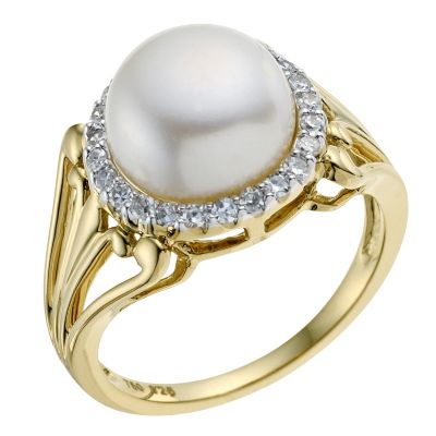 Sattva 18ct Yellow Gold 1/4 Carat Diamond & Pearl Ring - Product number 9121390