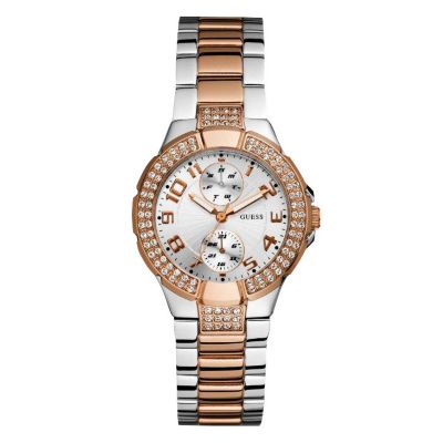 Guess Ladies' Mini Prism Silver & Rose Gold Bracelet Watch