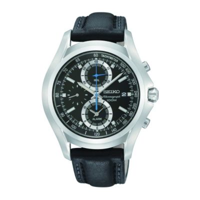 Seiko Men's Black Leather Strap Chronograph Watch - Product number 9128034