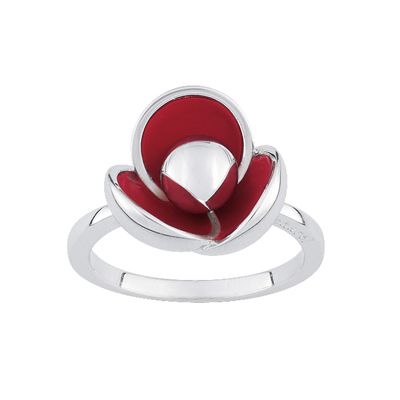 Cacharel sterling silver enamel poppy ring M
