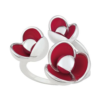 Cacharel sterling silver enamel poppy ring L