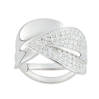 Cacharel sterling silver cubic zirconia leaf ring L