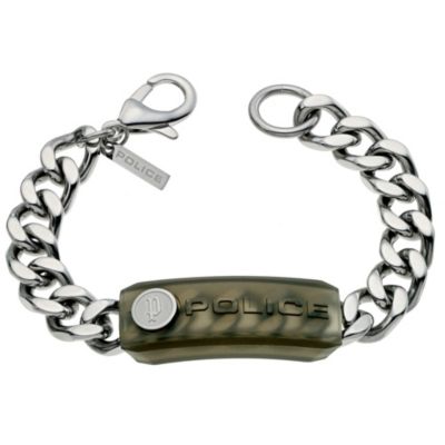 Police Stainless Steel Rubber Logo Bracelet