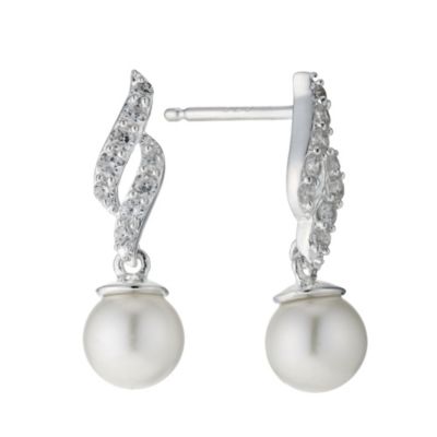 Silver Cultured Freshwater Pearl & Cubic Zirconia EarringsSilver Cultured Freshwater Pearl & Cubic Z