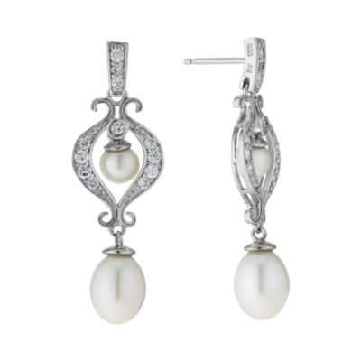Silver Cultured Freshwater Pearl Cubic Zirconia Earrings - Product number 9183337