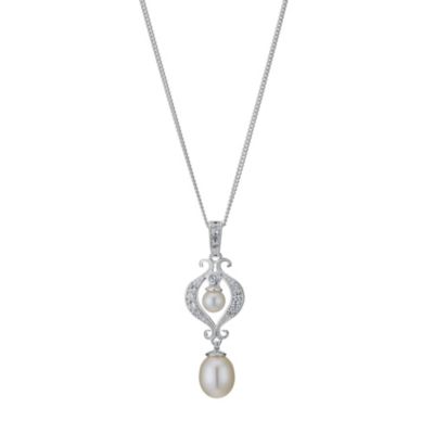 Silver Cultured Freshwater Pearl & Cubic Zirconia Pendant