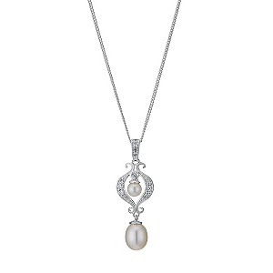 Silver Cultured Freshwater Pearl & Cubic Zirconia Pendant