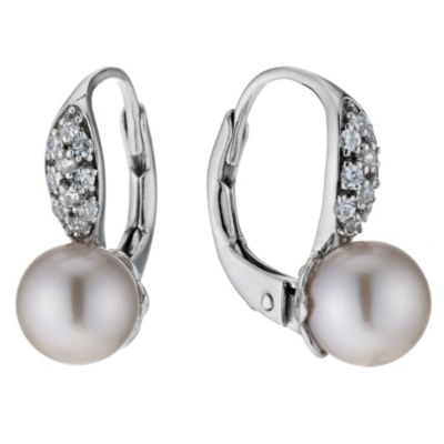 Silver Pink Freshwater Pearl & Cubic Zirconia Earrings - Product number 9183418