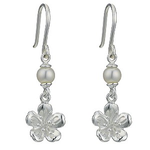 H Samuel Sterling Silver Pearl Flower Drop Earrings