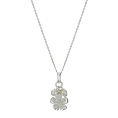Sterling Silver Pearl and Crystal Flower Pendant