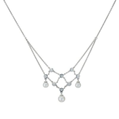 Sterling Silver Pearl Cubic Zirconia Web Necklace
