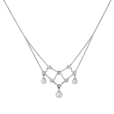 H Samuel Sterling Silver Pearl Cubic Zirconia Web Necklace