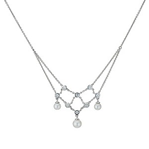 H Samuel Sterling Silver Pearl Cubic Zirconia Web Necklace