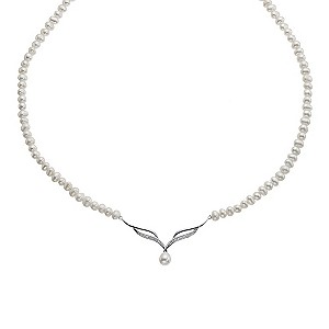 9ct White Gold Diamond & Cultured Freshwater Pearl Necklace