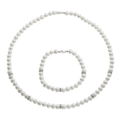 Silver Cultured Freshwater Pearl Necklace & Bracelet Set - Product number 9183655