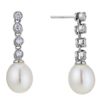 Silver Cultured Freshwater Pearl & Cubic Zirconia Earrings - Product number 9183671