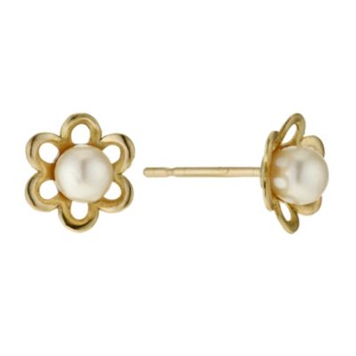 H Samuel 9ct Gold Cultured Freshwater Pearl Flower Stud