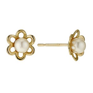 9ct Yellow Gold 3.5-4mm Pearl Flower Stud Earrings