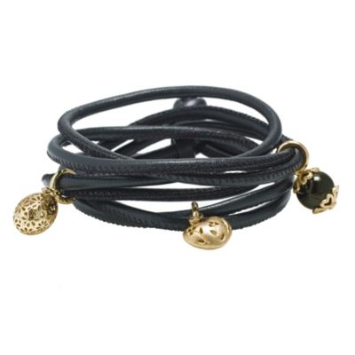 Blossom black leather & gold plated charm bracelet - Product number 9184961
