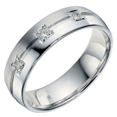 H Samuel Sterling Silver Diamond Matt and Polished Band